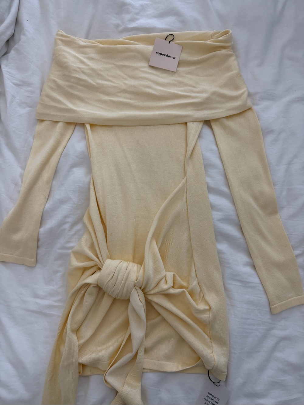 Superdown Yellow Off-Shoulder Tie Front Dress